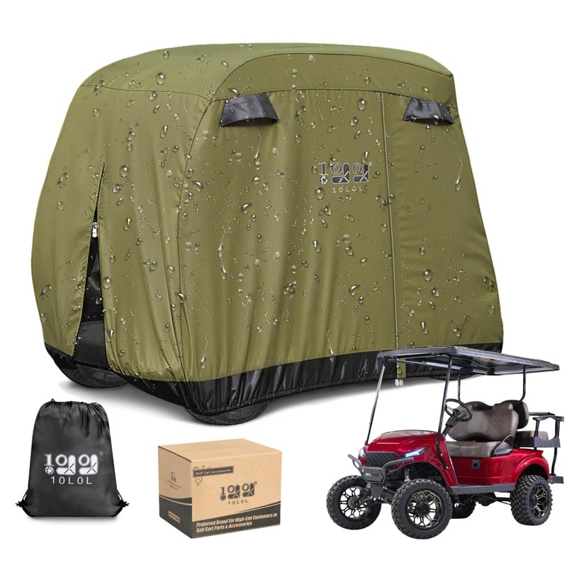 10L0L Universal Golf Cart Covers for Yamaha,Club Car, EZGO, Waterproof 2/4 Passenger Heavy Duty Golf Cart Rain Covers Extended Roof with 3 Zipper Doors (Green) - Image 1